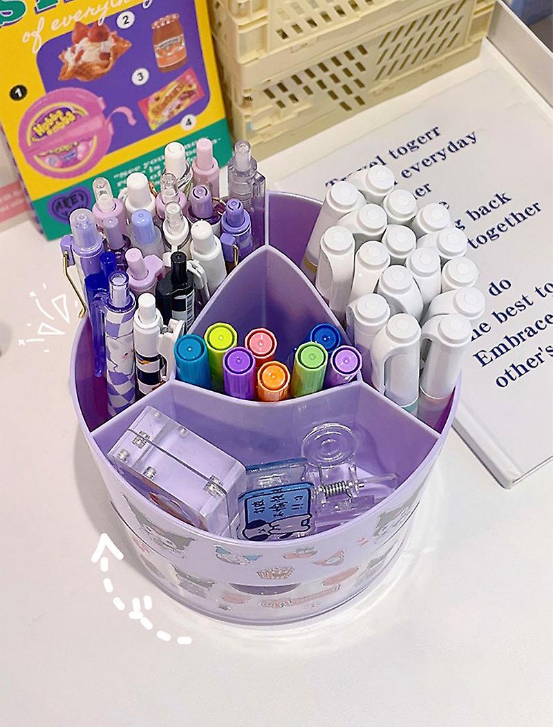 Rotating Pen Pencil Holder 4 Compartments Pen Pot Desktop Stationery Storage