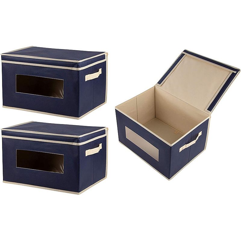 Foldable Storage Bins， Fabric Cubes (Navy， 16.2 x 10 x 12 In， 3 Pack)