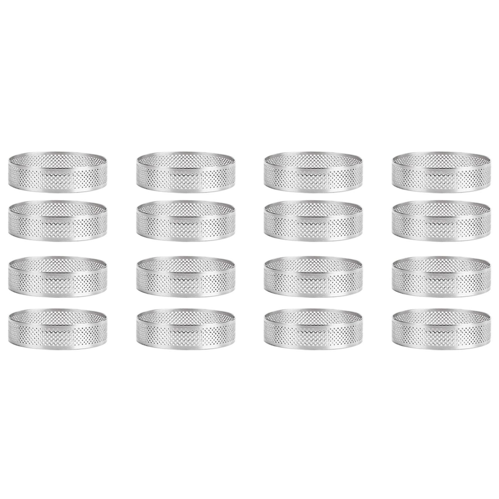 16pcs Stainless Steel Tart Ring， Heat-resistant Perforated Cake Mousse Ring Round Double Rolled Tar