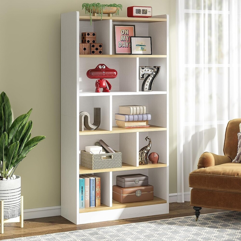 72 Inch Tall White Bookcase  6 Shelf Bookshelf  Floor Standing Cube Storage Organizer for Living Room  Bedroom