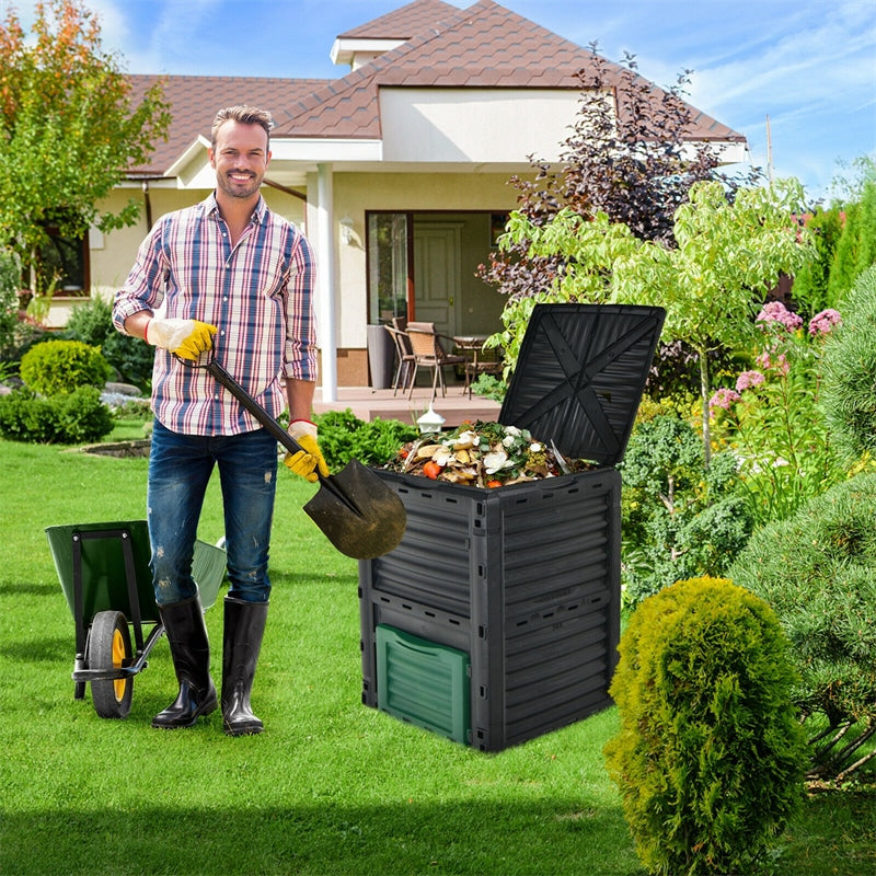 80 Gallon Outdoor Compost Bin Garden Fertilizer Barrel with Top Flip Door & Latch-on Lid