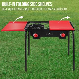 HIKE CREW Outdoor Dual Burner Stove with Carrying Bag and Side Shelves HCSTV2BSH