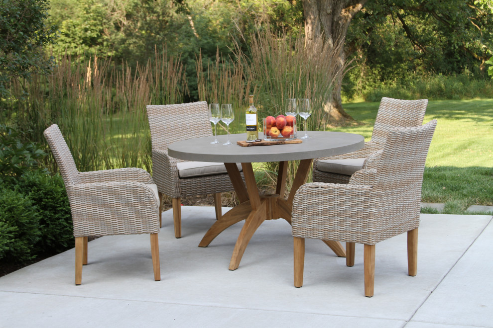 Teak and Ash Wicker Dining Armchairs With Sunbrella  Set of 2   Tropical   Outdoor Dining Chairs   by Outdoor Interiors  Houzz