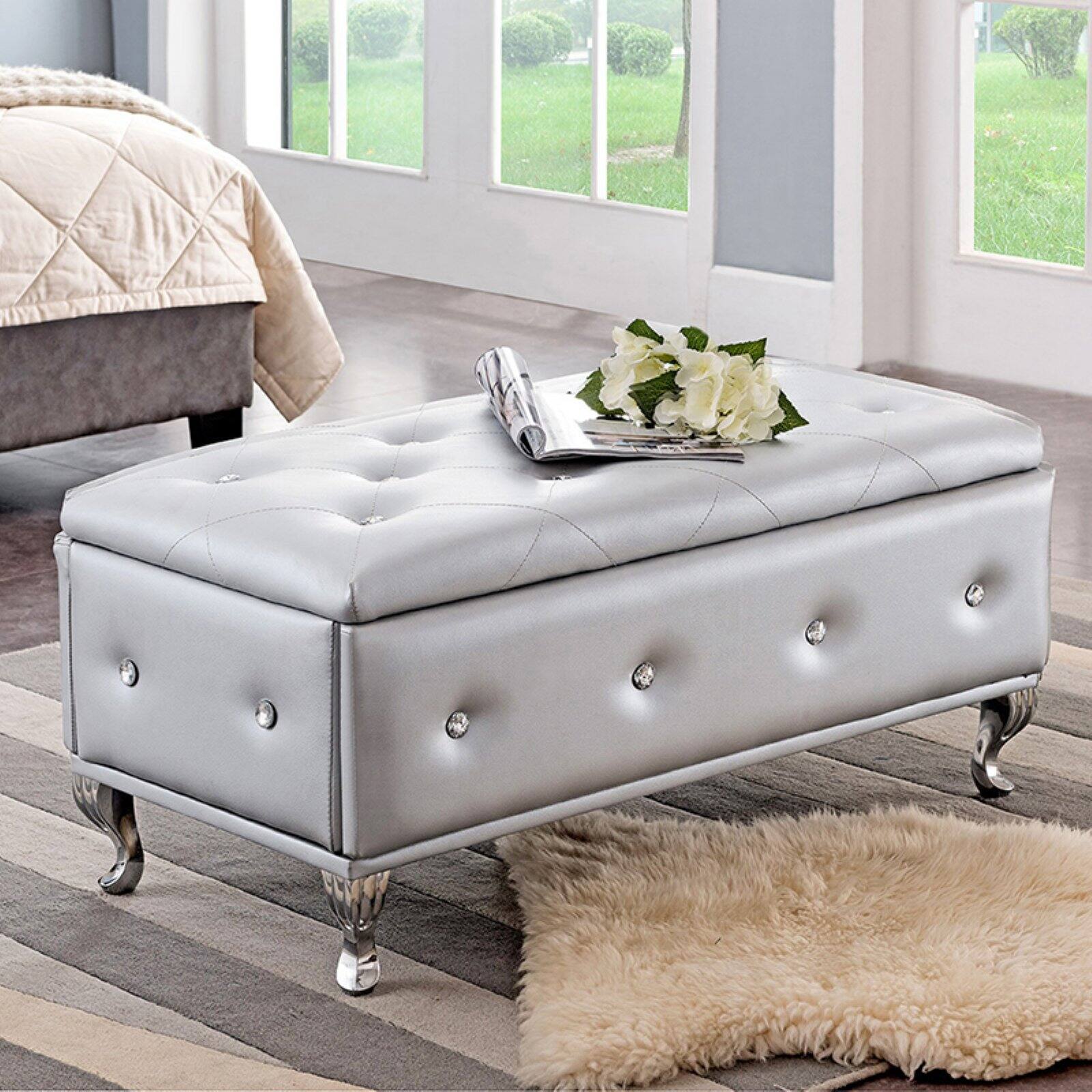 K&B Furniture Upholstered Tufted Bedroom Bench