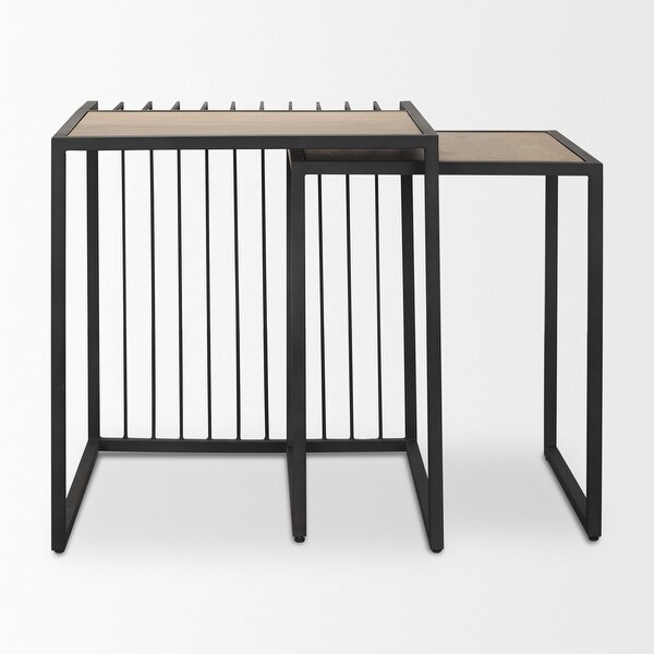 Miles Black Metal w/ Light Brown Solid Wood Nesting End Tables