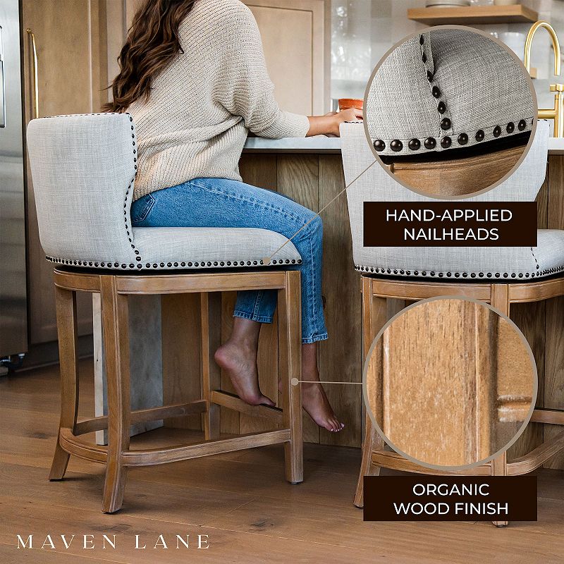 Maven Lane Hugo Counter Stool， Weathered Oak Finish Sand Color Fabric Upholstery