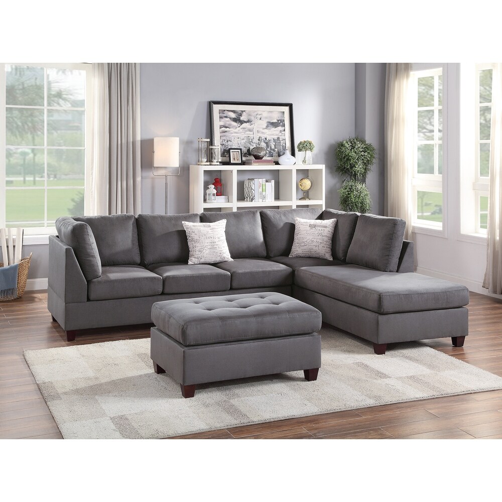 3 Piece Microfiber Sectional Sofa Set