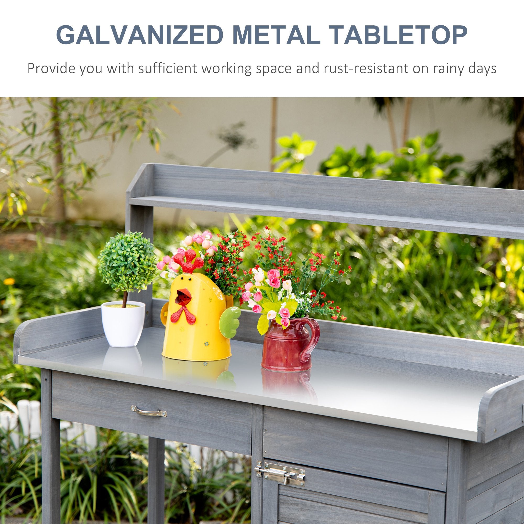 Tomshoo Multi-function Potting Bench Table w/ Storage Cabinet & Steel Table , Grey