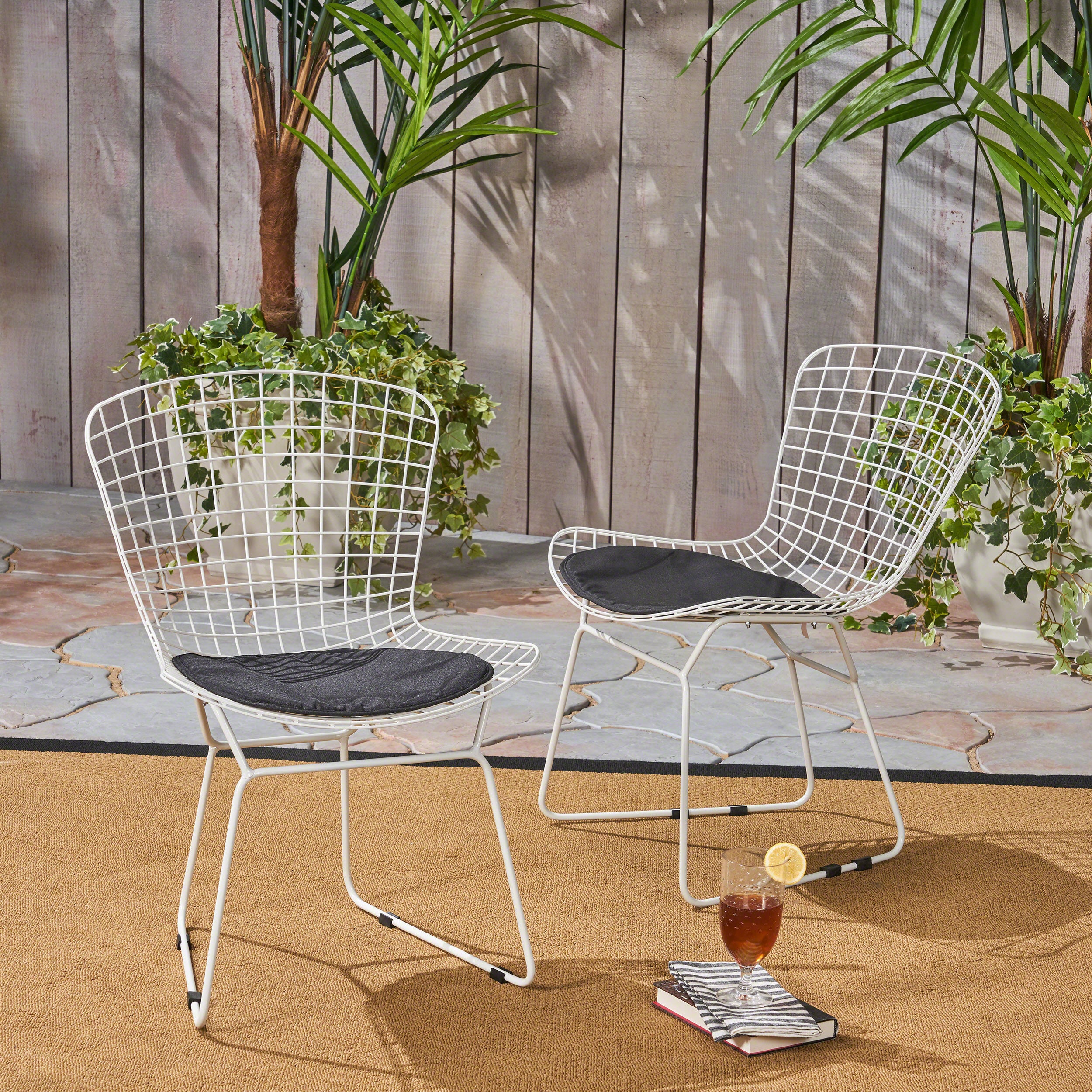 Fonda Outdoor Iron Chairs (Set of 2)