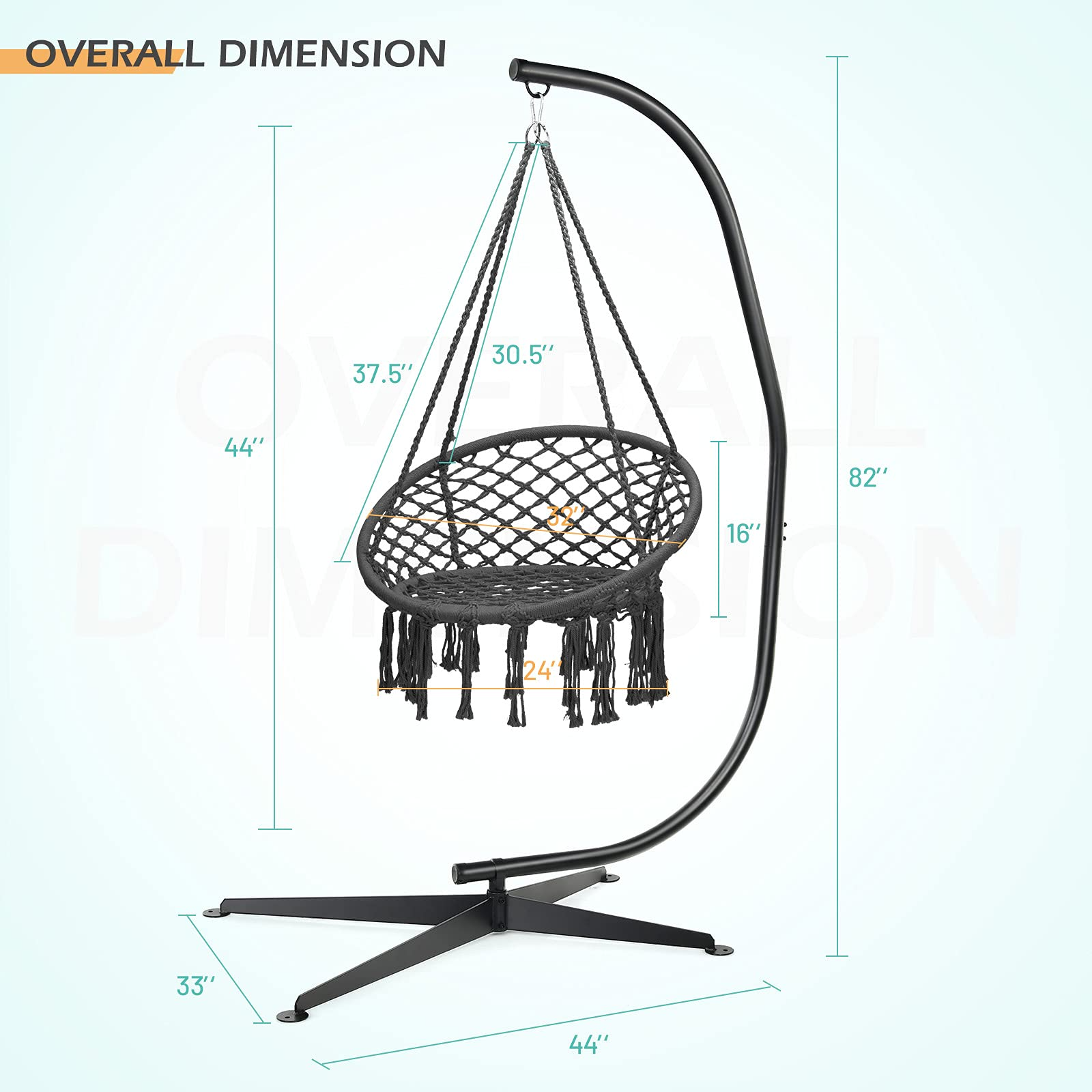 Giantex Hammock Chair with Stand, Solid Steel Heavy Duty C Stand with Macrame Hanging Chair