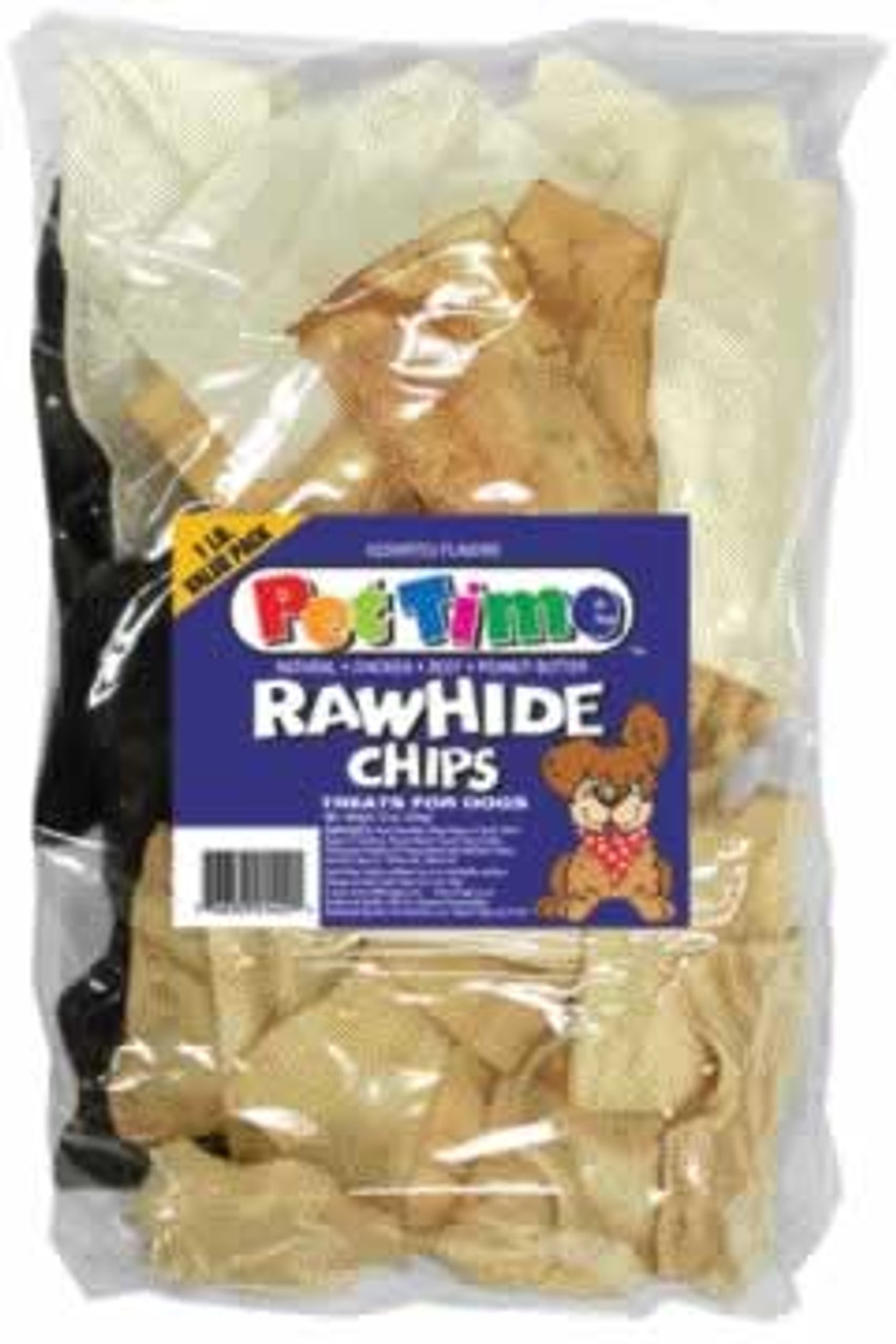 Pet Time Assorted Rawhide Chips Dog Treats， 16 Ounce