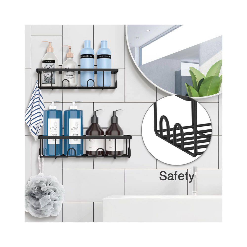 Adhesive Shower Caddy Shower Shelves Stainless Steel Self in Black 3 Pcs 695009613