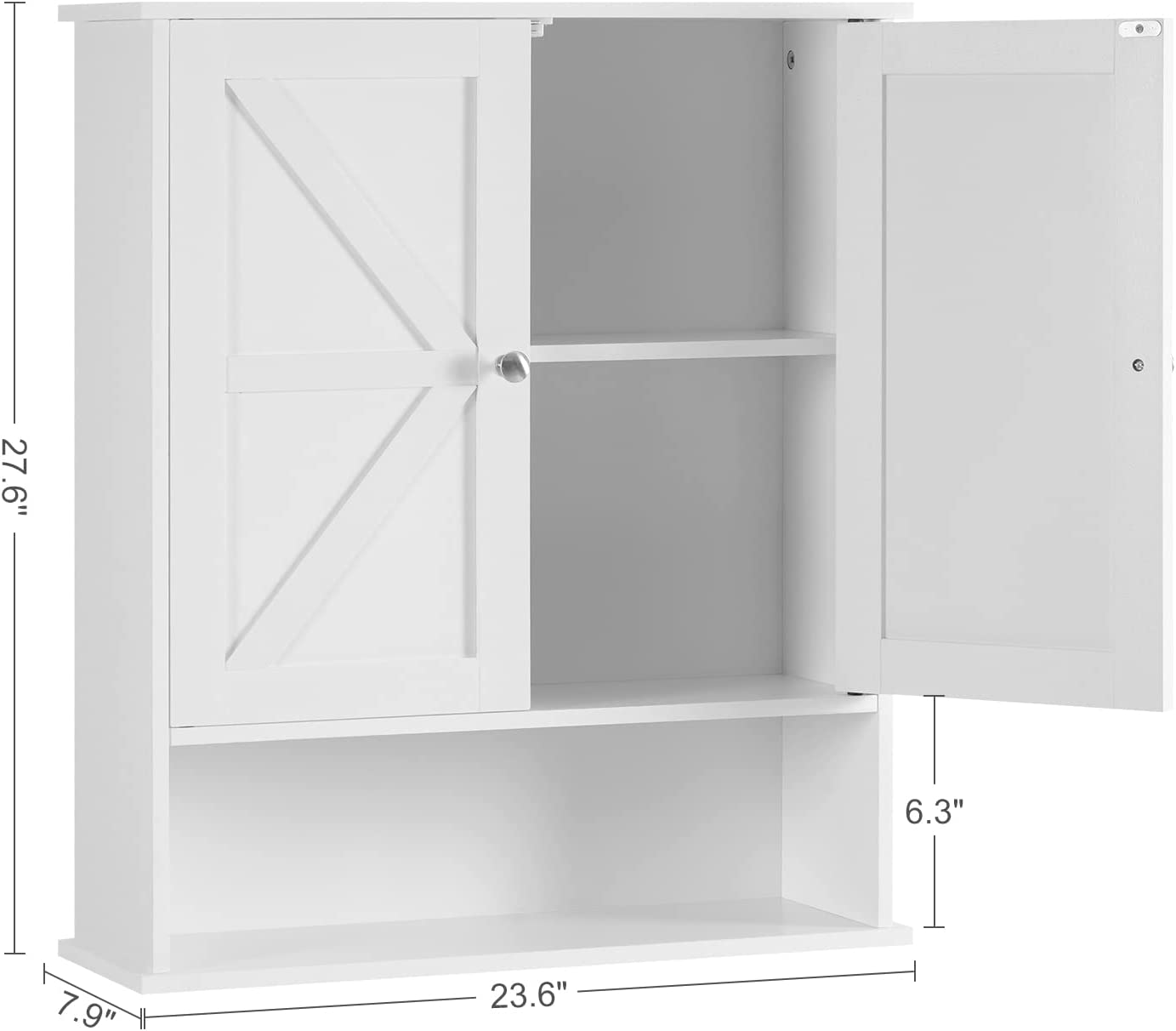 Wall Cabinet with Two Door, Wooden Medicine Cabinet, Wall Mounted Bathroom Storage Cabinet with Inner Adjustable Shelf, for Bathroom, Kitchen, Entryway