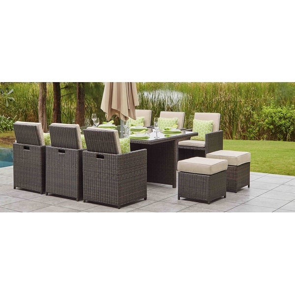 11-pc. Outdoor Patio Wicker Dining Table Set w/ Chairs and Ottomans -  - 19983697