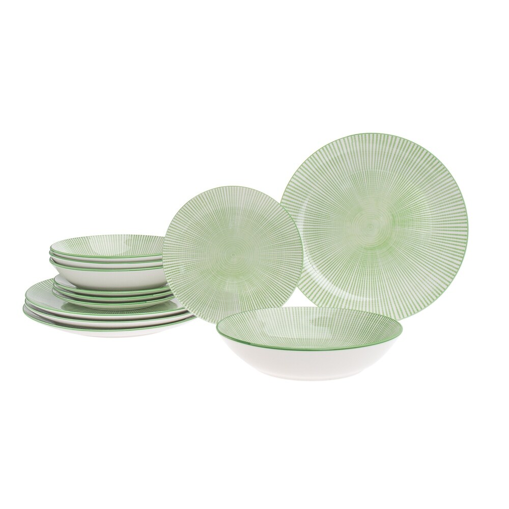 Laura Green Porcelain 12 Piece Dinnerware Set  Service For 4