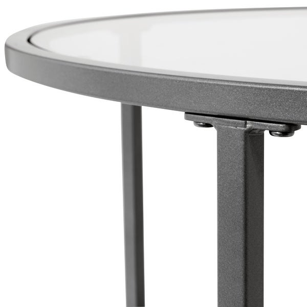 Carbon Loft Heimlich Round Glass Side Table with Metal Frame