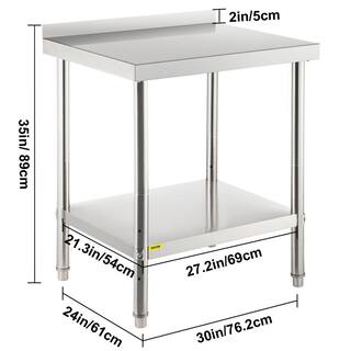 VEVOR Stainless Steel Prep Table 30 x 24 x 35 in. Heavy Duty Metal Worktable with Adjustable Undershelf Kitchen Utility Tables BXGDBGZ3024353OTSV0