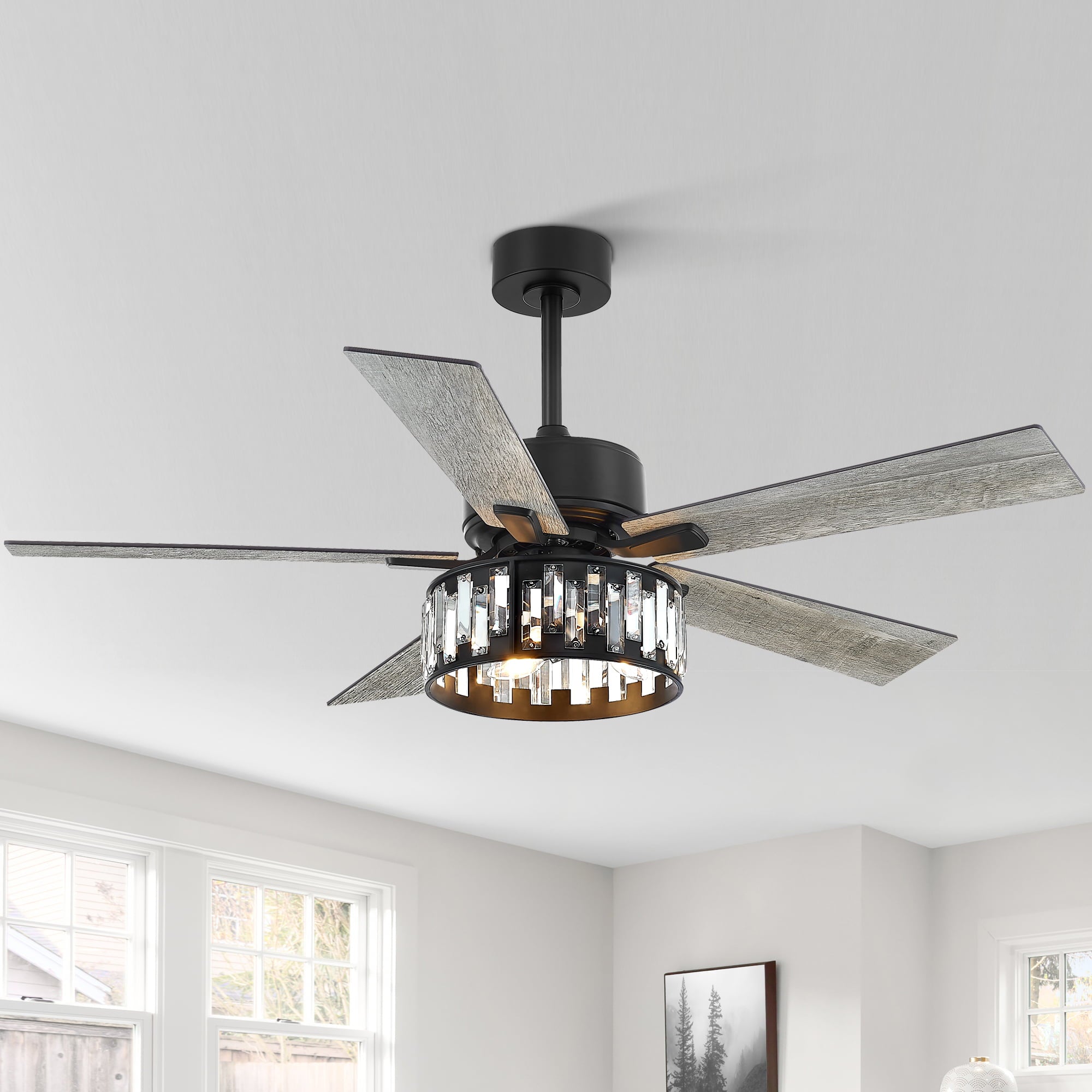 52-in Black Farmhouse Indoor Ceiling Fan with Light Remote (5-Blade)