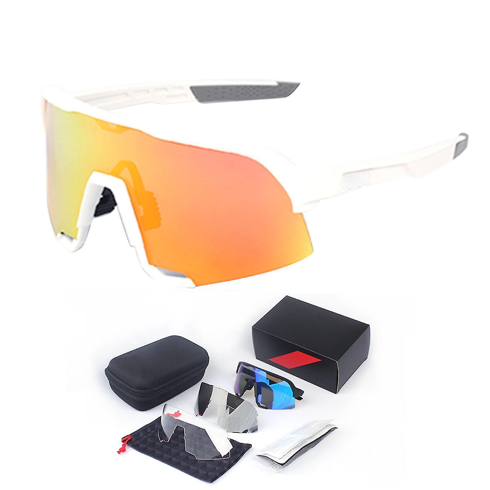 Cycling Sunglasses Lens Nose Support Adjustable Windproof Sandproof Uv Proof Sports Glasses White Frame