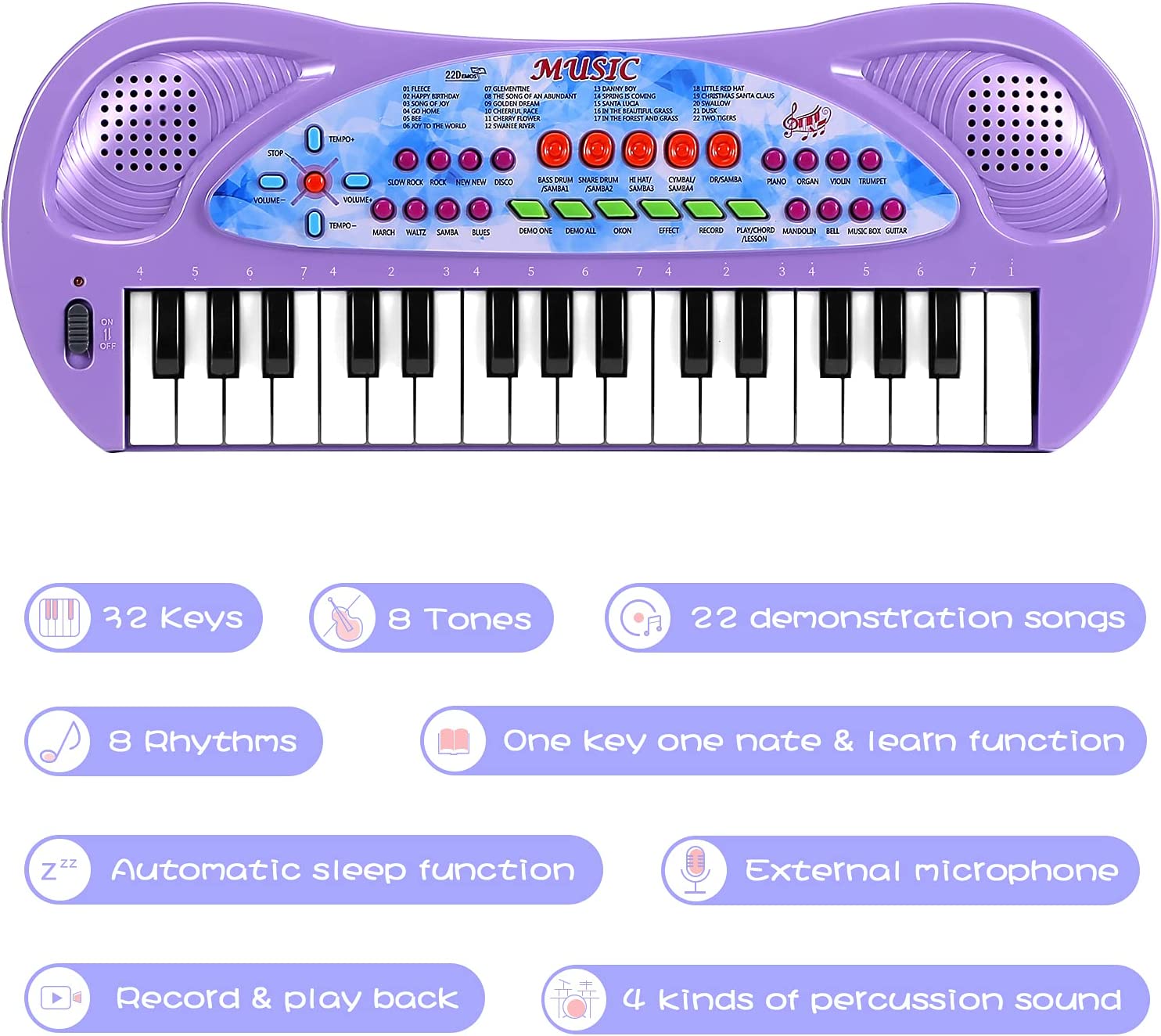 HAOTUTOYS Piano Keyboard for Kids， 32 Keys Portable Piano Early Learning Educational Electronic Music Keyboard Instrument Toys for 3 4 5 6 Year Old Boys and Girls (Purple)