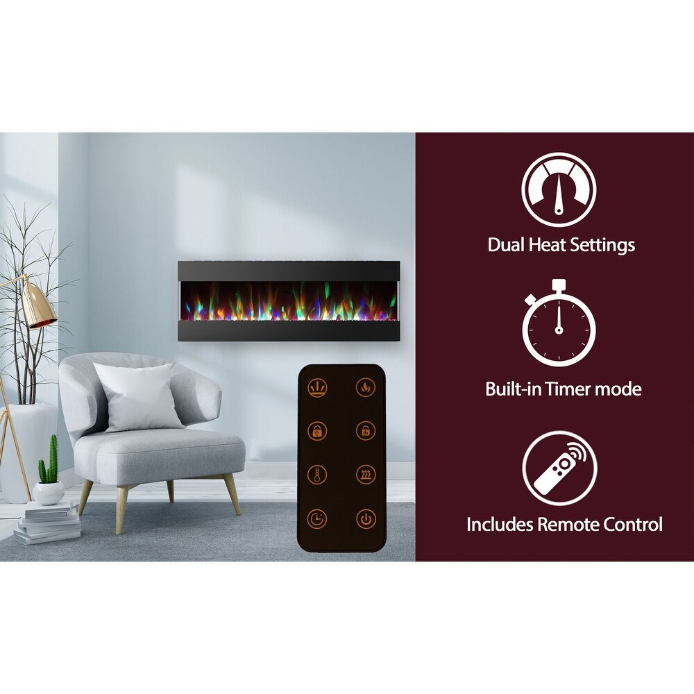 Cambridge Black Multicolor LED 60 In. Wall Mounted Electric Fireplace