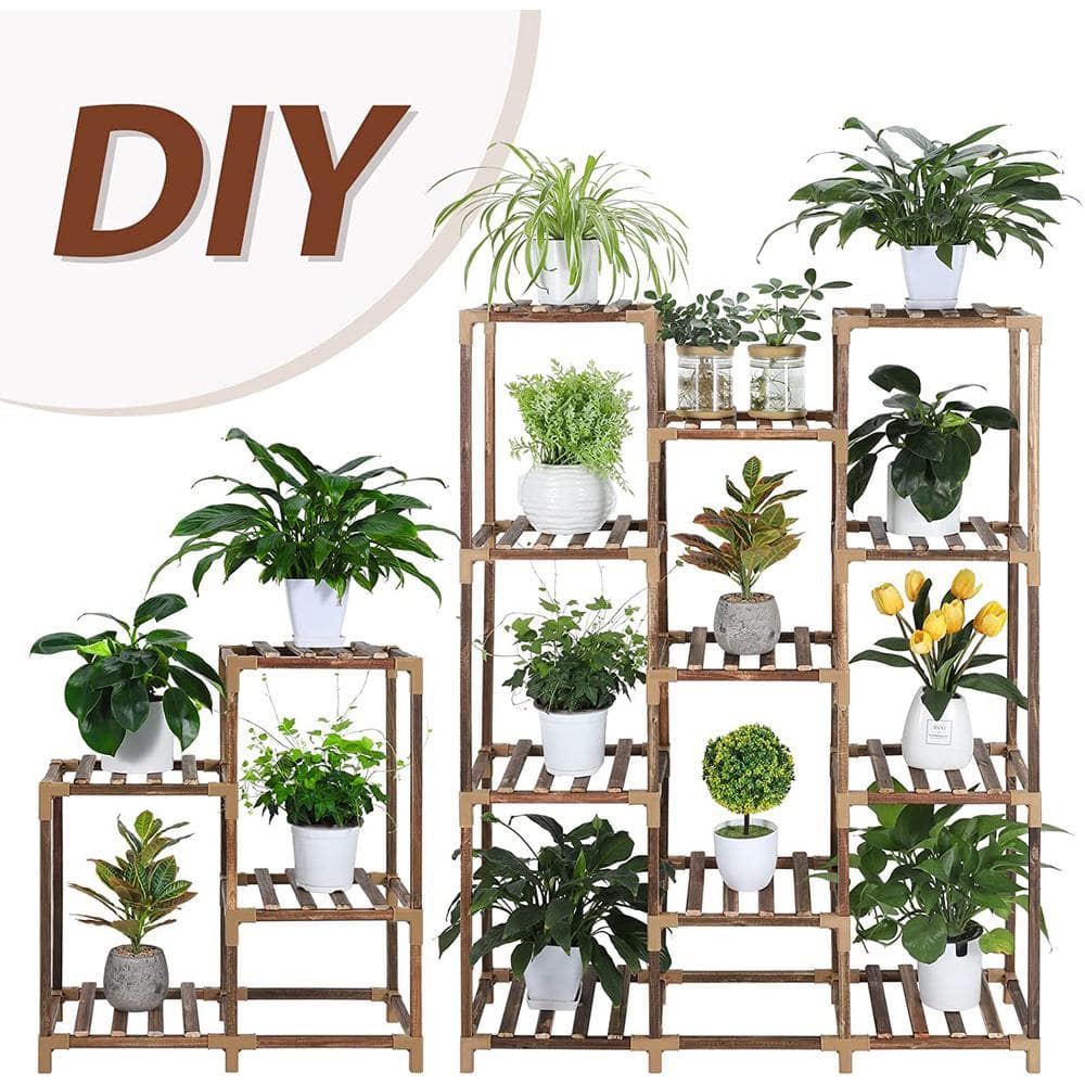 Oumilen LIANTRAL Tall Plant Stand for Indoor Plants， Wood Tiered Plant Shelf for Multiple Plants LT-K53