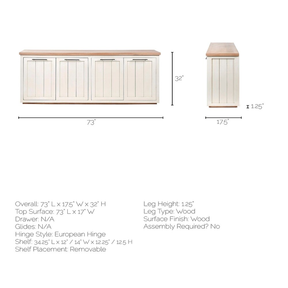 Fairview III Light Brown   White Solid Wood w/ 4 Cabinet Door Sideboard   73\