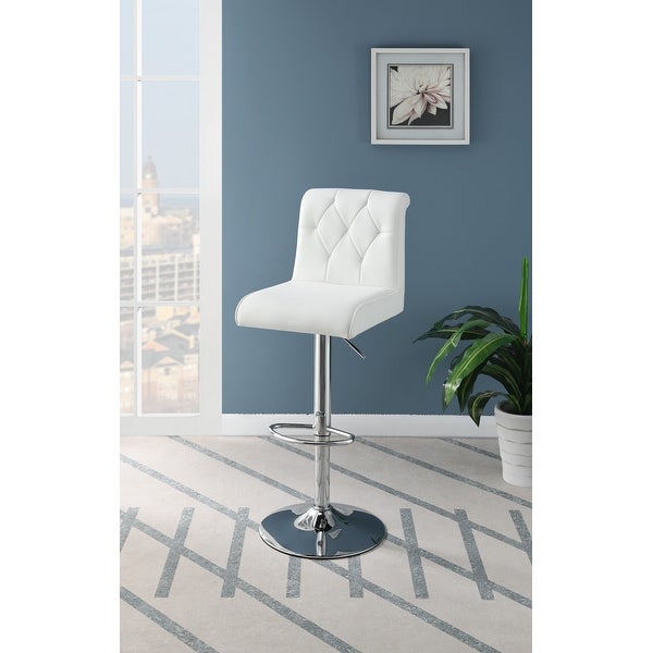 Adjustable Bar stool Gas lift Chair Faux Leather Tufted Chrome Base Modern Set of 2 Chairs Dining Kitchen