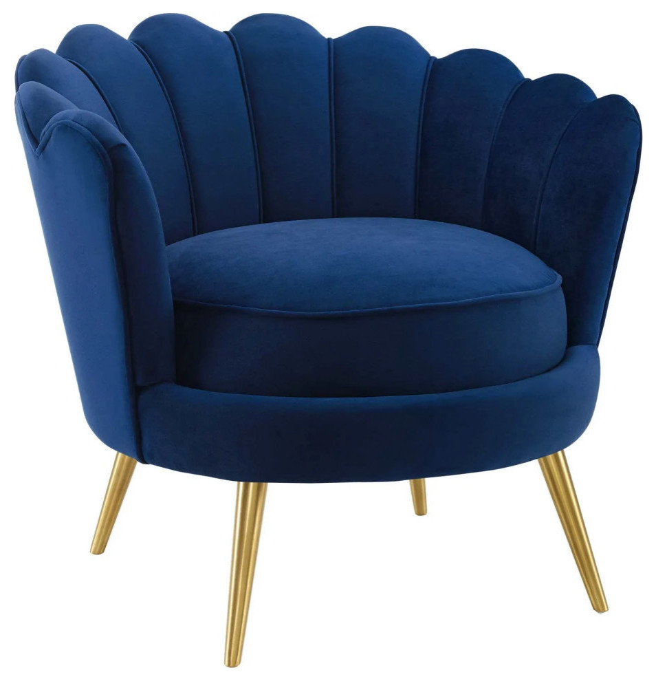 Joan Navy Scalloped Edge Performance Velvet Accent Armchair   Midcentury   Armchairs And Accent Chairs   by Peachtree Fine Furniture  Houzz