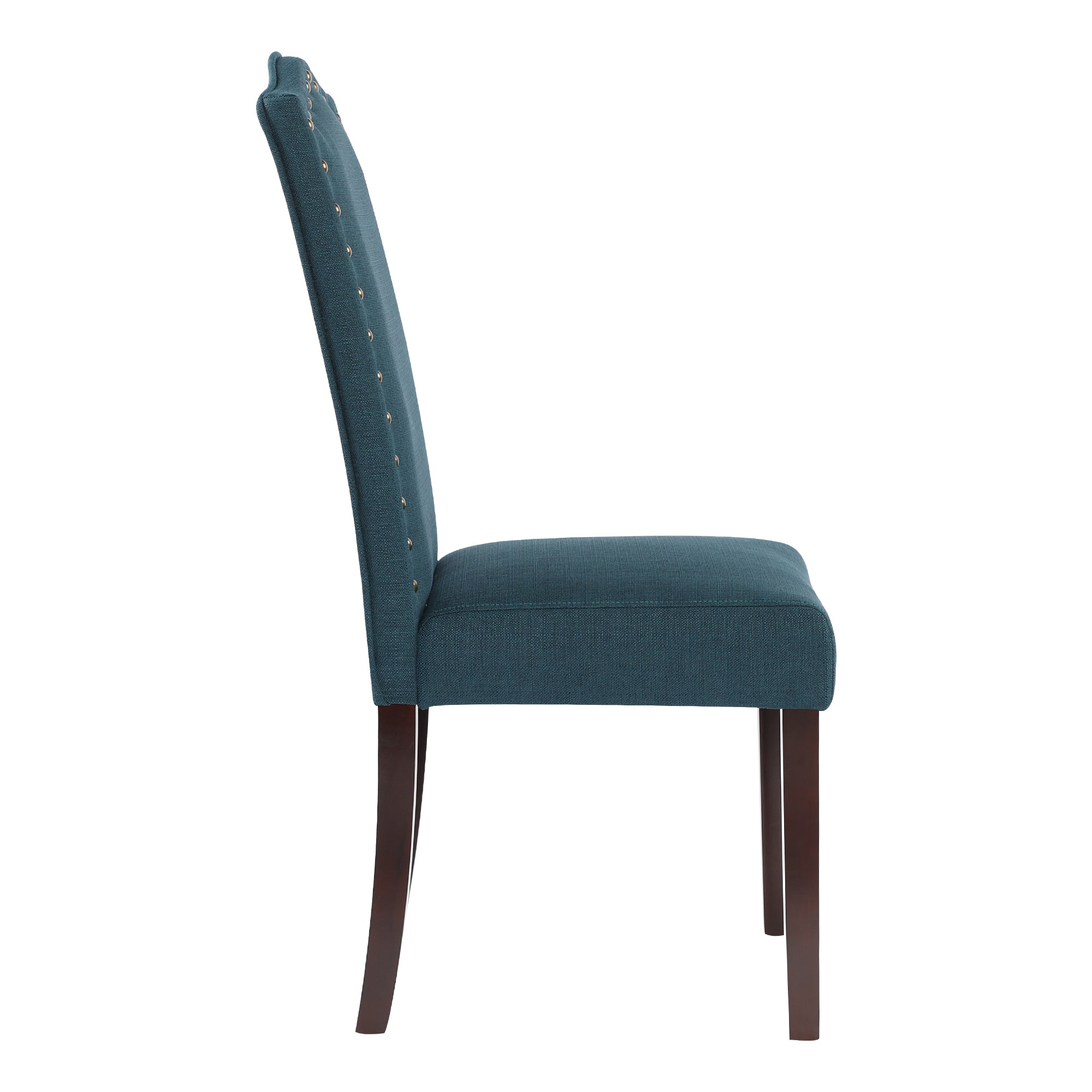 High Back Fabric Upholstered Dining Chairs with Nailhead Trim， Blue， Set of 2