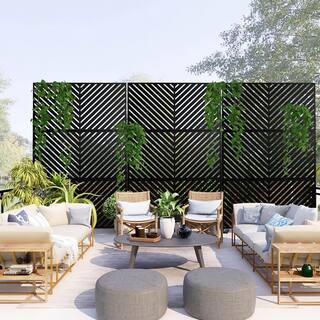 FENCY 76 in. H x 47.2 in. W Galvanized Metal Outdoor Privacy Screens Garden Fence Parallel Line Pattern in Black HD-DXB-S180120-B-S085