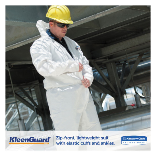 KleenGuard A35 Liquid and Particle Protection Coveralls， Zipper Front， Hooded， Elastic Wrists and Ankles， X-Large， White， 25/Carton (38939)