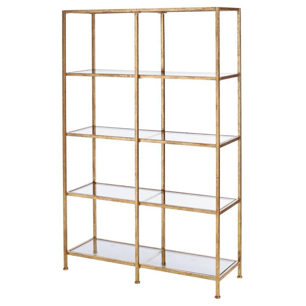 Home Decorators Collection 62 in. Gold Leaf Metal 4-shelf Double Accent Bookcase with Open Back V183106XXA-NP