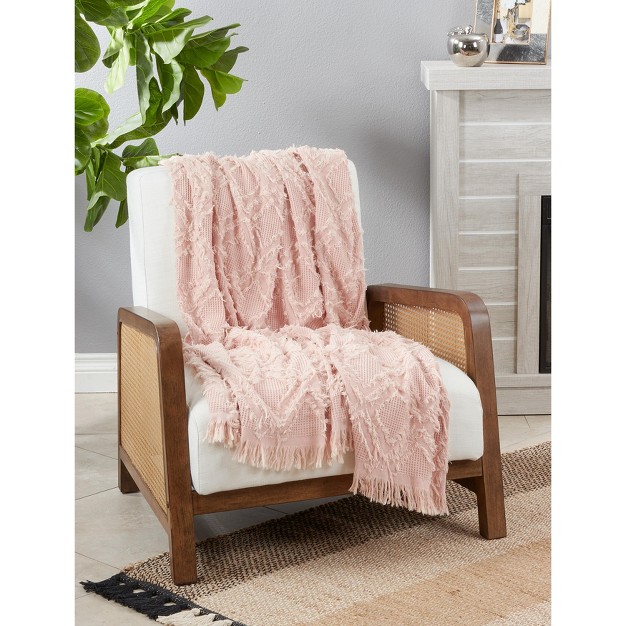 Saro Lifestyle Throw Blanket With Fringe Waffle Weave Design