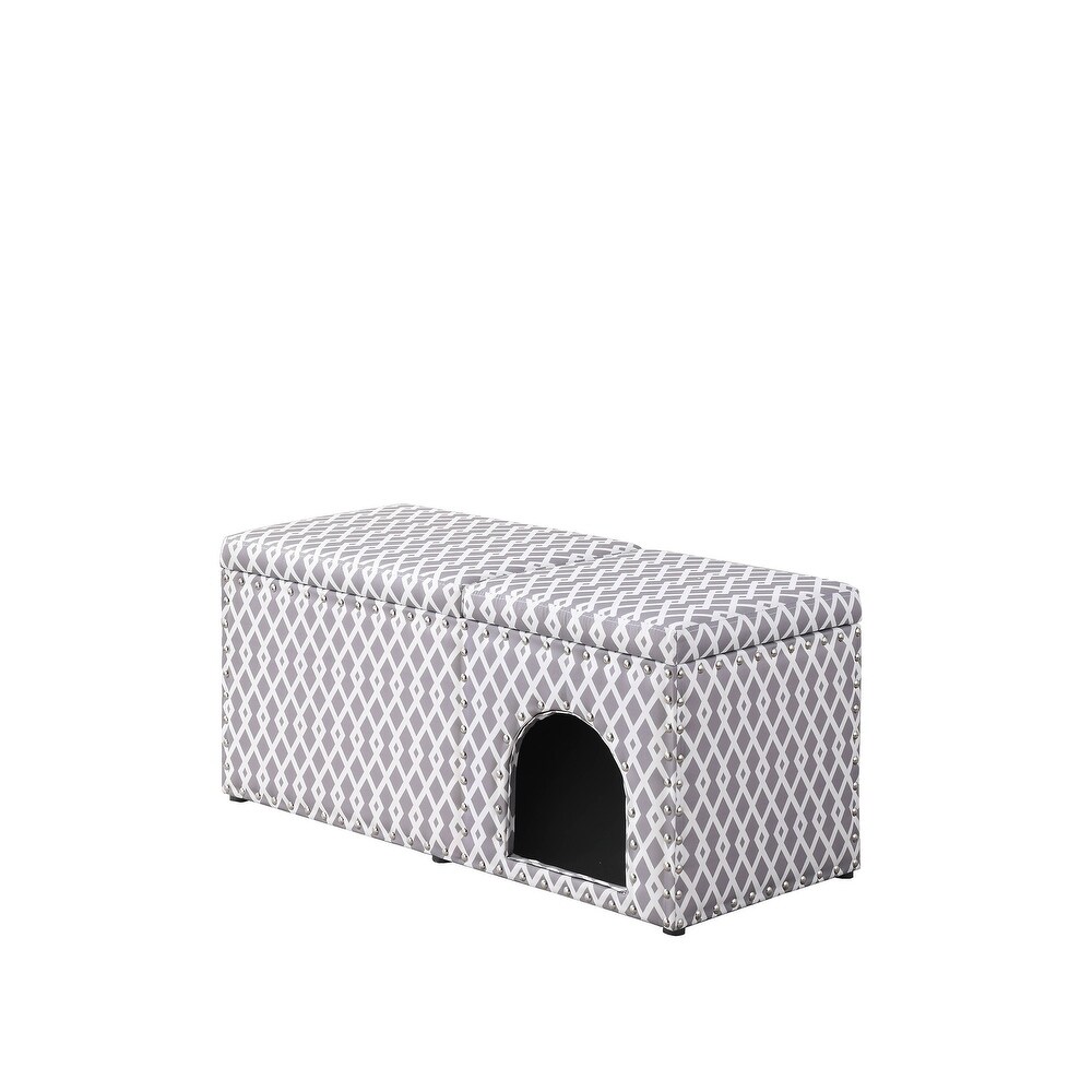 Gray Brown Lattice Storage Bench with Pet Bed