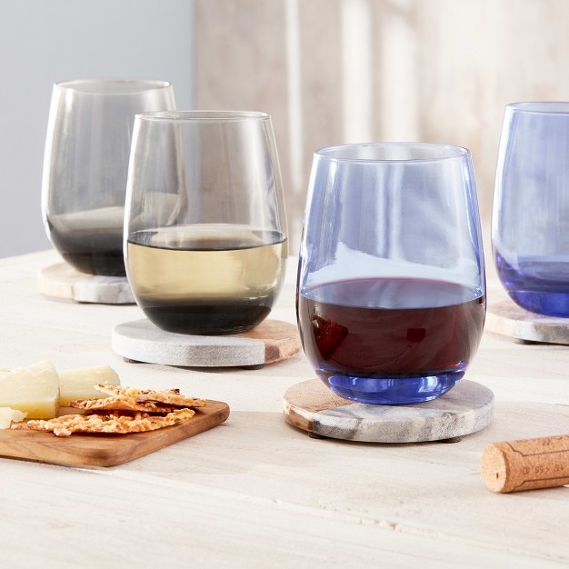 Libbey Classic Blue All purpose Stemless Wine Glasses 15 25 ounce Set Of 6