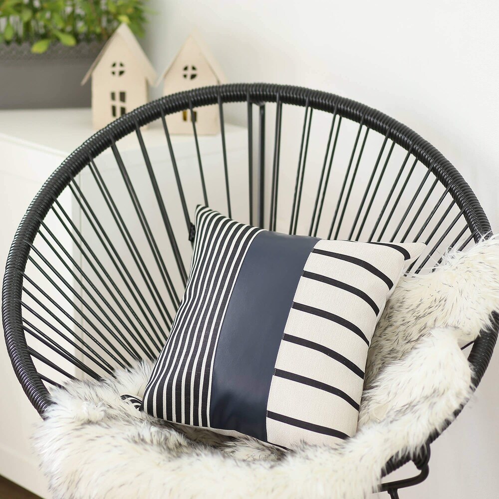 Bohemian Striped Vegan Faux Leather Throw Pillow