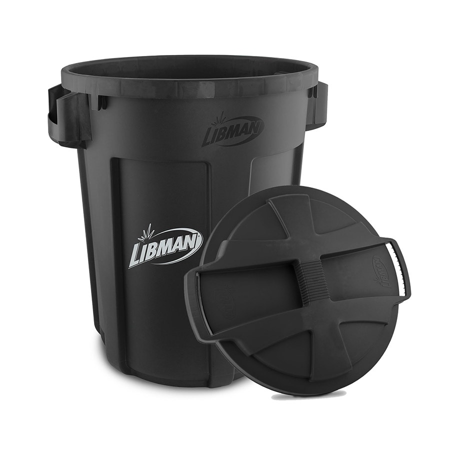 Libman 1385 32-Gallon Vented Plastic Trash Can with Snap-On Lid， Black (Case of 6)