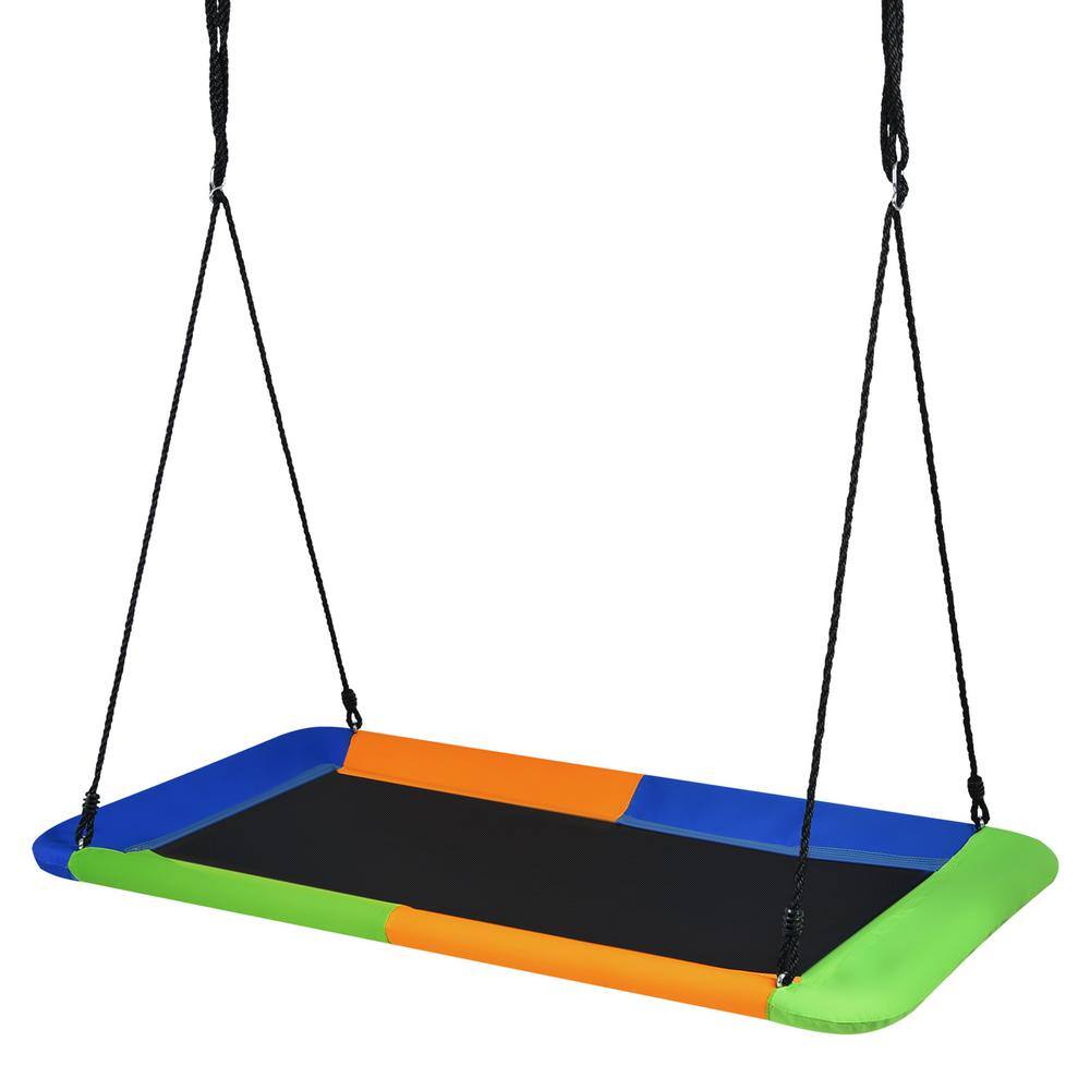 Gymax 60 in. Blue Orange and Green Kids Giant Tree Rectangle Swing 700 lbs. wAdjustable Hanging Ropes GYM08277