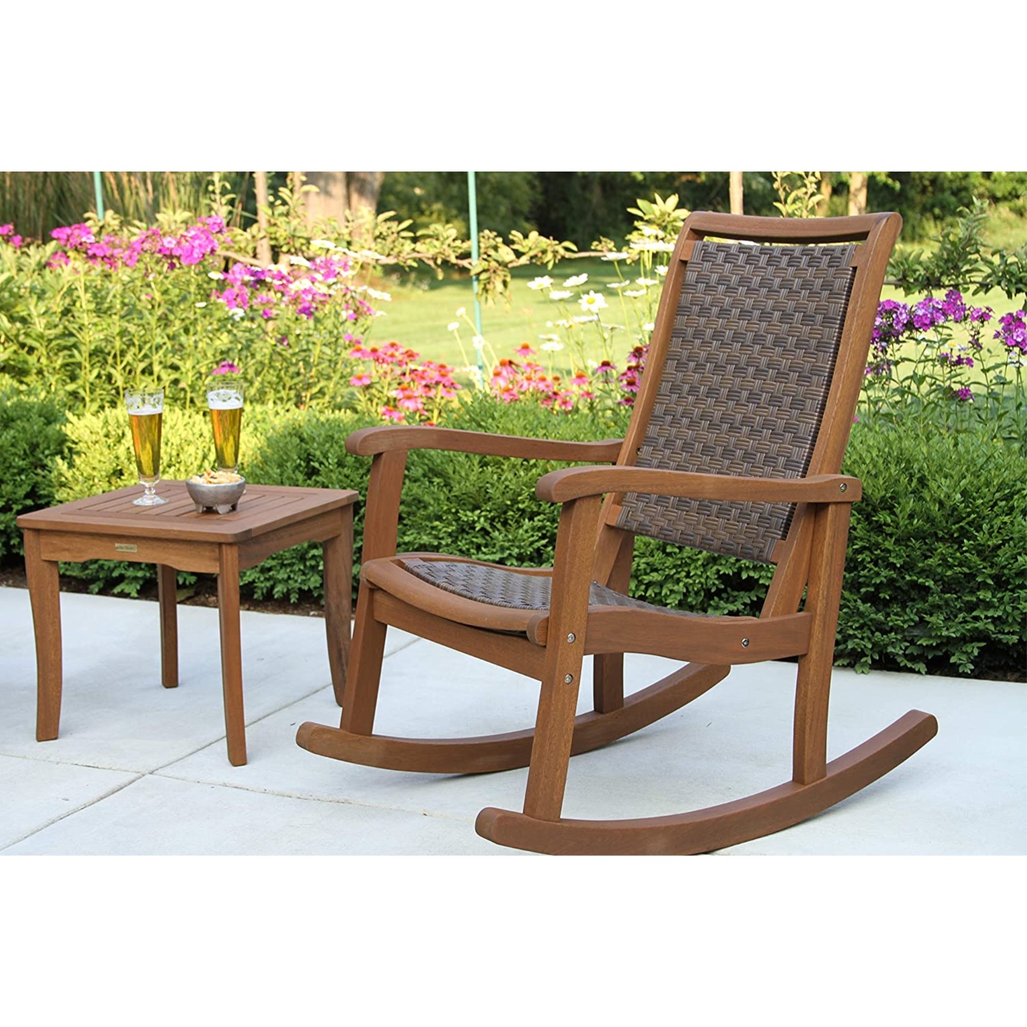 Outdoor Interiors All Weather Wicker Mocha and Eucalyptus Rocking Chair