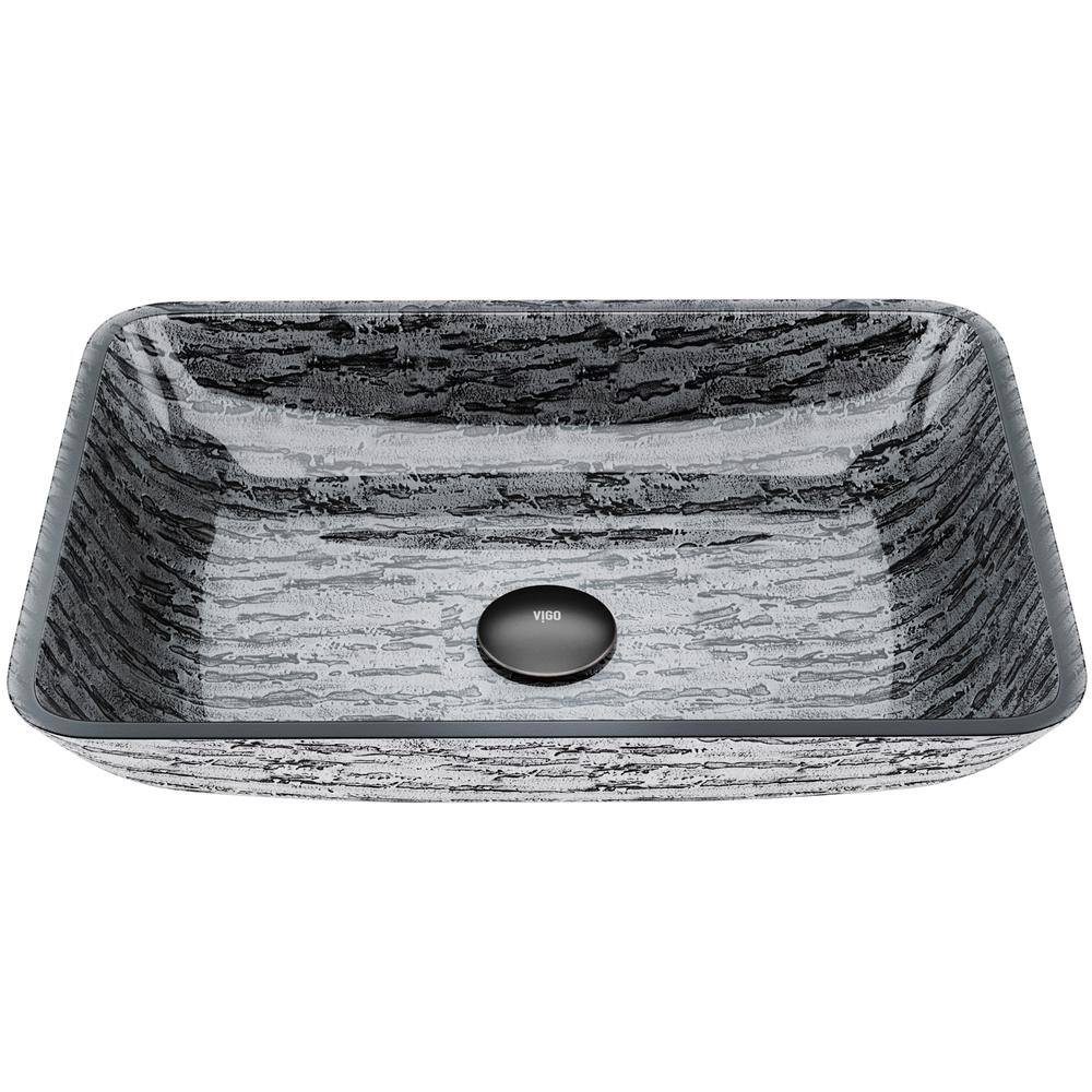 VIGO Donatello Artistic Titanium Gray Glass 18 in. L x 13 in. W x 4 in. H Rectangular Vessel Bathroom Sink VG07085