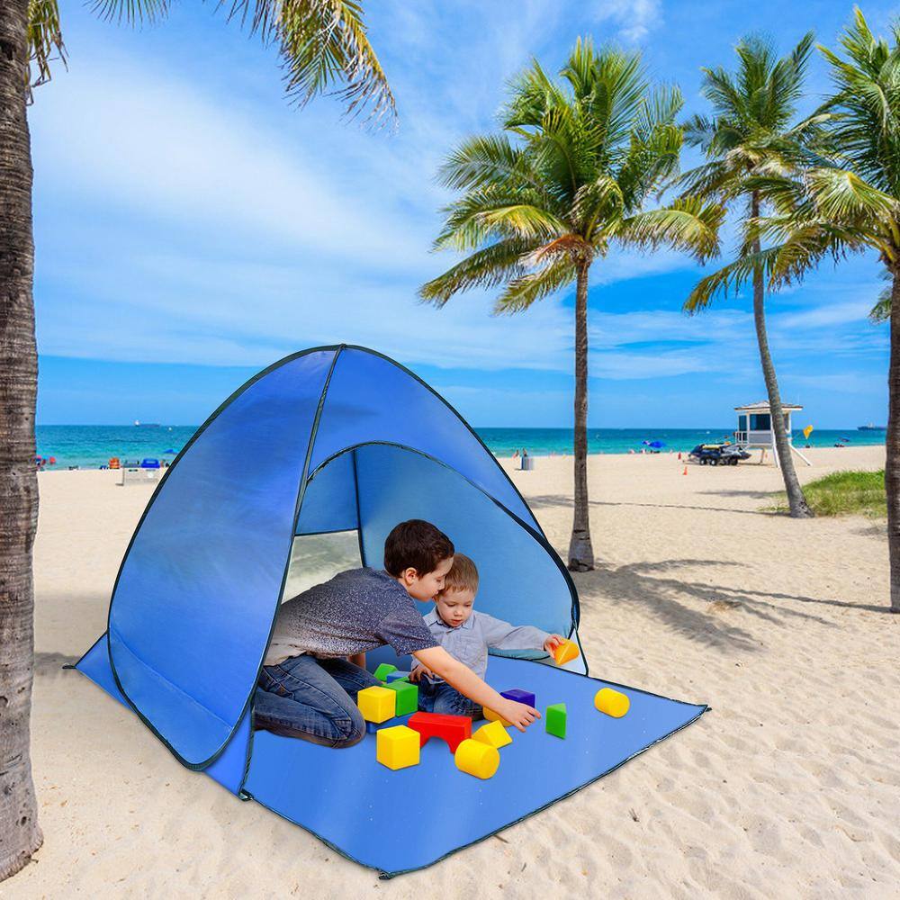 Afoxsos Outdoor Blue 23-Person Pop-Up Beach Tent Sun Shade Shelter with Anti-UV Automatic Waterproof Canopy and Storage Bag HDDB1328