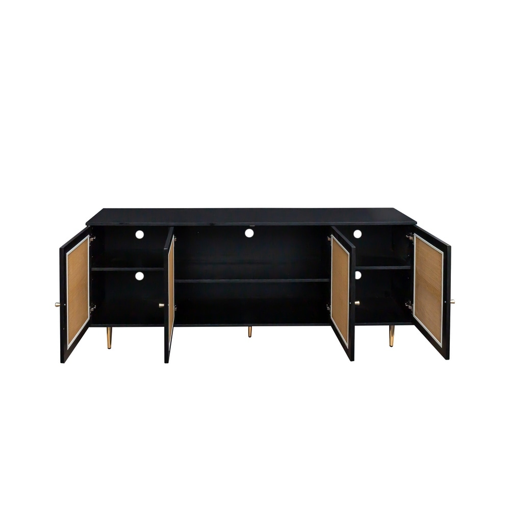 Kitchen Rattan Sideboard Buffet Cabinet with Adjustable Shelves