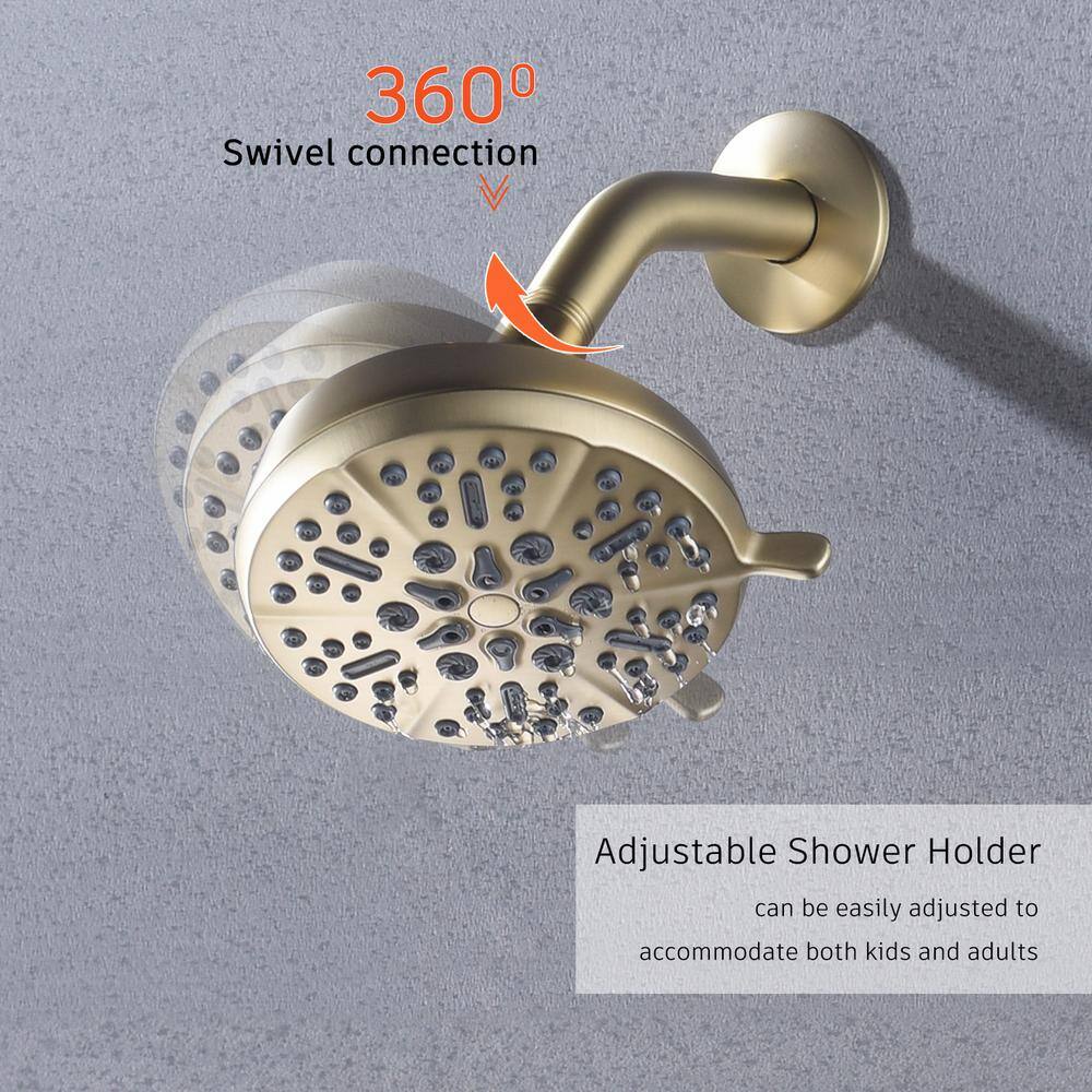 Boyel Living 5-Spray Patterns 5 in. Wall Mount Fixed Shower Head with 2.5 GPM and Stainless Steel Shower Arm in Brushed Gold TWSHA015-5BG