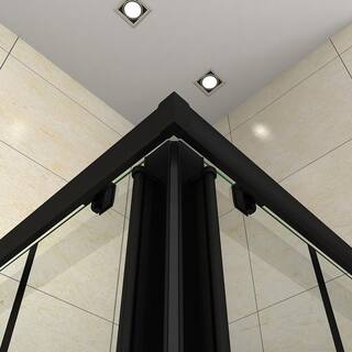 36 in. W x 72 in. H Double Sliding Framed Corner Shower Enclosure in Matte Black Finish with Clear Glass WPT-BL-363672GD