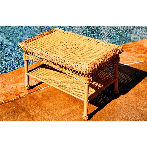 Portside Outdoor Wicker Coffee Table with Shelf