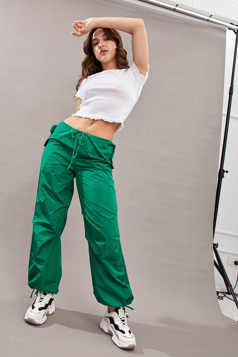 Green Utility Relaxed Pant Low Rise