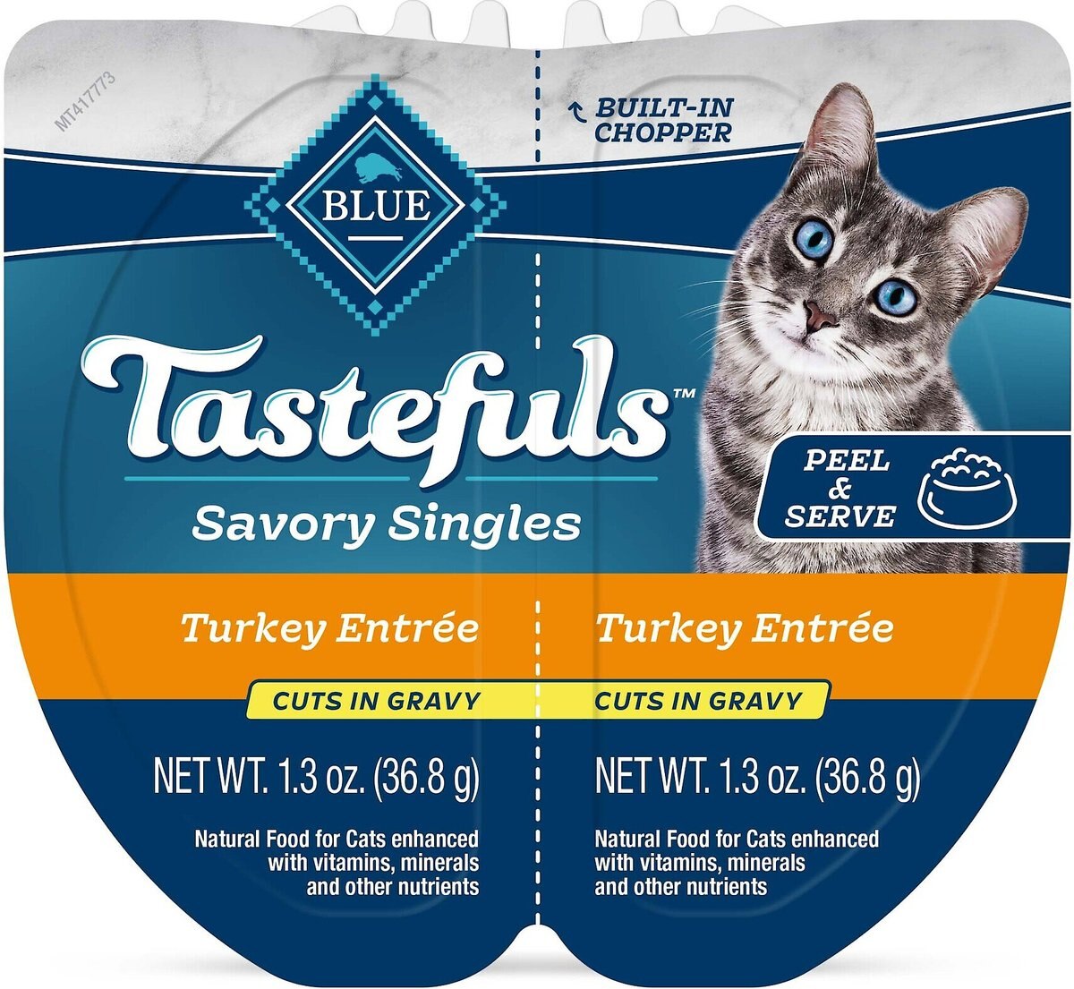 Blue Buffalo Tastefuls Savory Singles Turkey Entrée Cuts in Gravy Adult Cat Food， 2.6-oz cup， case of 24