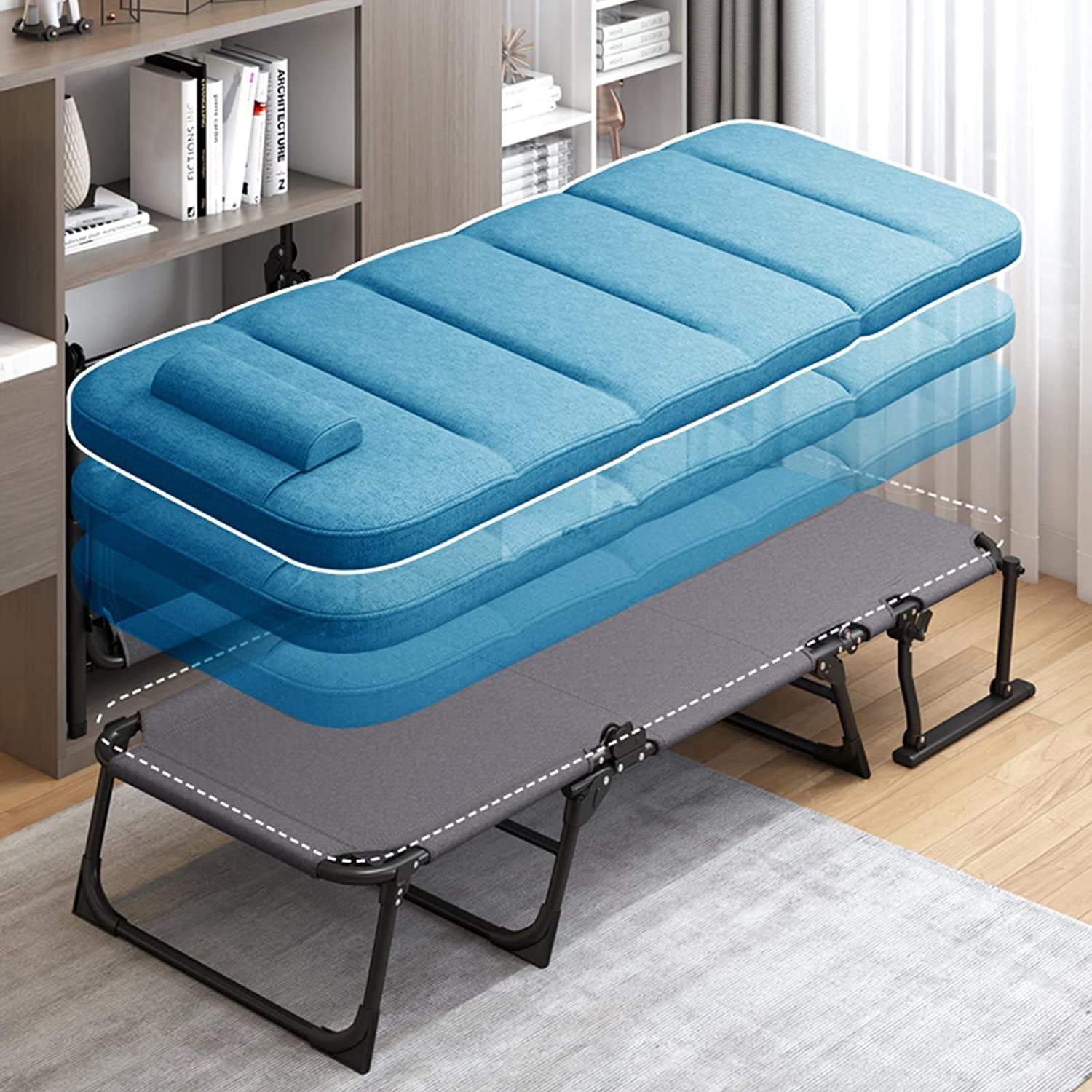 ABORON Folding Sofa Bed with Mattress and Pillow ， 6 Position Adjustable Folding Home Guest Bed， Foldaway Convertible Rest Cots for Adults Kids