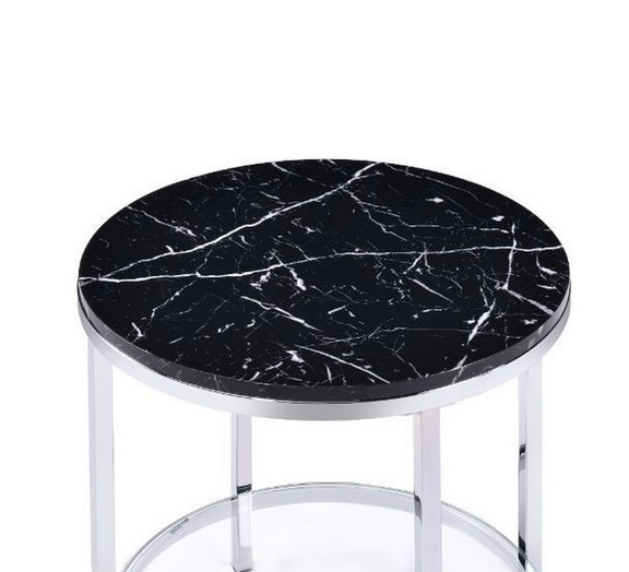 ACME Virlana End Table  Faux Black Marble   Chrome...